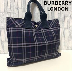 BURBERRY LONDON バーバリー ロンドン ブルーレーベル ハンドバッグ トートバッグ ブラック ノバチェック チェック ナイロン ホースマーク