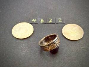 11号　 コインリング　 カラス1銭黄銅貨使用 　ハンドメイド手作り指輪 　1点物です（4622）送料無料 他にも銀貨や銅貨の指輪を出品中