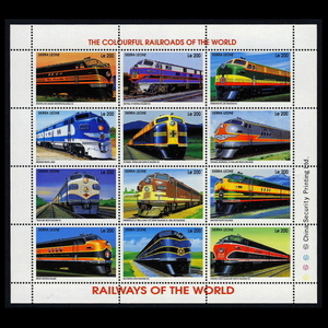 ■シエラレオネ切手　世界の鉄道　12種シート