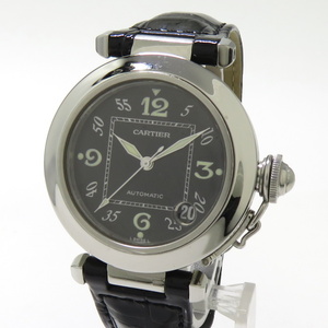 【中古】CARTIER パシャC メンズ 腕時計 SS 革 自動巻き ブラック文字盤 W31043M7