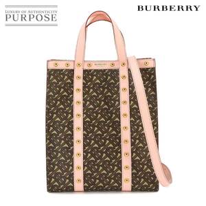 未使用 展示品 バーバリー BURBERRY TBモノグラム 2way トート ショルダー バッグ PVC レザー ブラウン ピンク 8025078 90223593