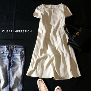 ☆☆ 美品 CLEAR IMPRESSION クリアインプレッション ☆☆ 大人可愛い 立体ジャージー生地 パイピング ワンピース 1号 S 春 夏 23C08