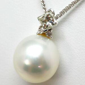 美品!!＊K18WG南洋白蝶真珠/天然ダイヤモンドペンダント＊m 約8.0g パール South sea pearl diamond jewelry pendant necklace EF7/EG6