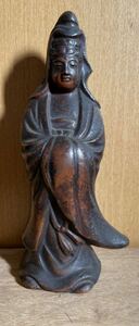◆時代物　古備前 備前焼　観音立像　仏像伝統工芸インテリア装飾アンティークコレクション日本の陶磁置き物飾り物◆