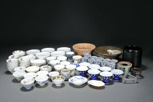 【善古堂】某有名オークション買入 時代物 京焼・九谷などお猪口 抹茶碗 蓋置の山 骨董品 古美術0410-166S0　