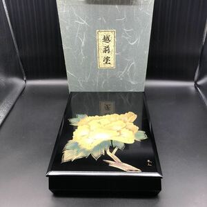 美品　日展作家冨田立山作 文庫箱 文箱 書類入れ 書類ケース 越前塗　漆器 艶 高級 日本製 沈金牡丹　木製　G5