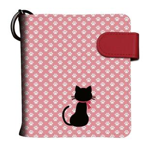 iQOS アイコス 手帳型 デザイン ケース 猫の足跡 - ピンク 柄 全部収納 カバー 赤ケース