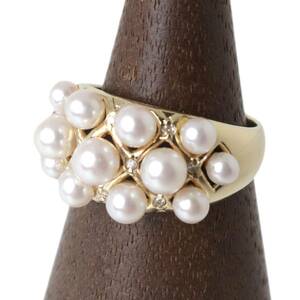 ベビーパール ダイヤ デザインリング 指輪 K18×真珠×ダイヤモンド0.05ct 約12号 重量約4.6g 磨き仕上げ品 Aランク