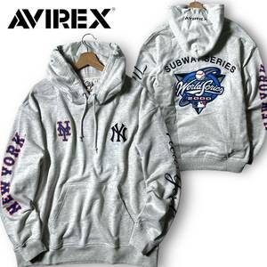 新品 AVIREX × MLB アヴィレックス 定価1.5万 刺繍×ワッペン スウェット パーカー プルオーバー 3231011 L ヤンキース×メッツ ◆B3038