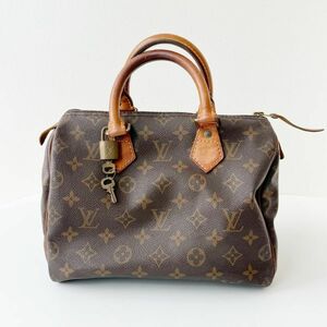 ◆ ルイ ヴィトン LOUIS VUITTON モノグラム スピーディ 25 ハンドバッグ M41528 パドロック付き ミニボストン ブラウン レディース メンズ