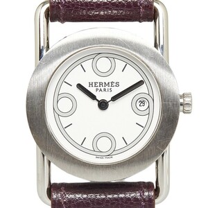 エルメス バレニア ロンド 腕時計 BR1.210 クオーツ ホワイト文字盤 ステンレススチール レザー レディース HERMES 【中古】