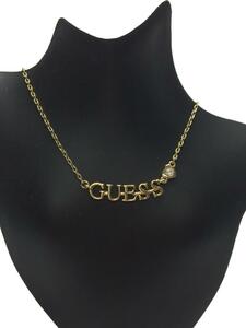 GUESS◆ネックレス/ロゴ/ハートモチーフ/ストーン/GLD/トップ有/レディース