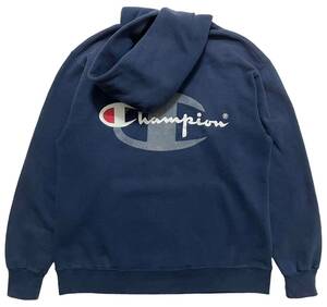 チャンピオン Champion 90s ビンテージ 青タグ ビッグロゴ USA製 片V スウェットパーカー L ネイビー