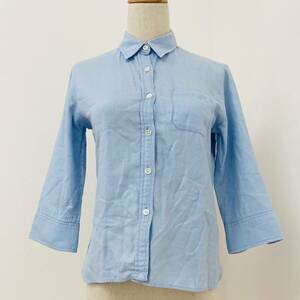 a01188 美品 RALPH LAUREN ラルフ ローレン レディース シャツ 七分袖 シンプル サイズ9 日本製 水色 綿絹混 ベーシックカジュアルスタイル