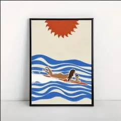 アート　ポスター　モダン　インテリア　ミッドセンチュリー　太陽　海　サーフィン