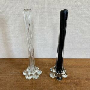 ヴィンテージ　一輪挿し　ガラス製　2点セット　/ フラワーベース　花瓶　花器　クリア　ブラック　硝子