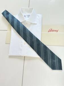 ■ 新品 Brioni ブリオーニ 定価 3万3,000円 永久定番 アズーロ レジメンタル シルク タイ ネクタイ スーツ マリネッラ kiton アットリーニ