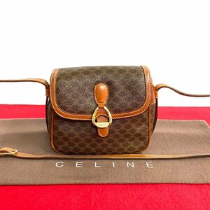 極 美品 CELINE セリーヌ ヴィンテージ マカダム ブラゾン ロゴ 金具 レザー 本革 ミニ ショルダーバッグ ポシェット ブラウン 61999