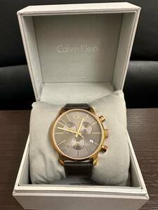 ＃17660A ■Calvin Klein カルバンクライン K2G 276 QZ クォーツ デイト クロノグラフ 腕時計 CK ブラウン ゴールド 現状品