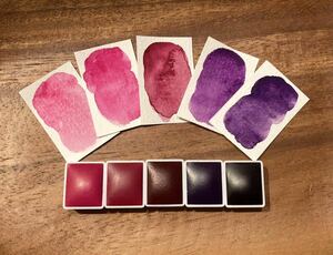 水彩絵の具　5色セット　水干　桃〜紫