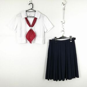 1円 セーラー服 スカート スカーフ 上下3点セット 夏物 女子 学生服 佐賀北高校 白 制服 中古 ランク:C NA7329