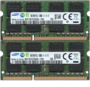 【DDR3 8GBx2枚 合計16GB ノートPC用】＜動作確認済＞SAMSUNG 低電圧 1.35V DDR3L-1600 (PC3L-12800S) M471B1G73QH0-YK0 2枚【中古】H995