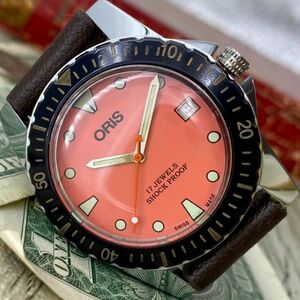 【個性的デザイン】★送料無料★ オリス ORIS メンズ腕時計 ピンク 手巻き ベゼル ヴィンテージ アンティーク