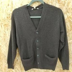 YB1414【2003】LAMBS WOOL ニット カーディガン ダークブラウン こげ茶 カットソー 古着 トップス 秋物 冬物【220102000084】