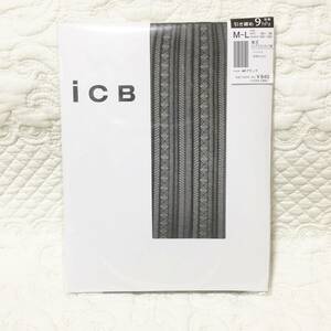 新品　百貨店商品　icB　着圧バイアスストライプ柄　ブラック　ストッキング　日本製　M～L