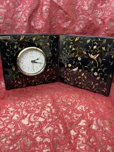 kansai　屏風時計　漆　置時計　花鳥柄　動作確認　幅47ｃｍ　高さ22ｃｍ　 置時計 時計 置き時計 昭和レトロ置き時計 置時計