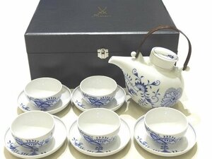 新品同様 Meissen マイセン ブルーオニオン 茶器セット ◇ 急須 湯呑み ソーサー 5客セット 陶磁器 希少 コレクション ▼ ヨヨト000/6D