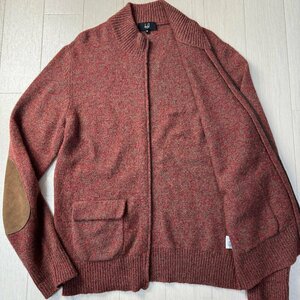 美品/Mサイズ★ダンヒル/dunhill 希少キャメル100％ ラクダ毛 メランジウール ニットブルゾン ジャケット レザーパッチ セーター メンズ