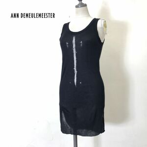 G86-D-S◆美品◆ ポルトガル製 Ann Demeulemeester アン ドゥムルメステール ノースリーブカットソー ワンピース シアー◆ 34 黒 レーヨン