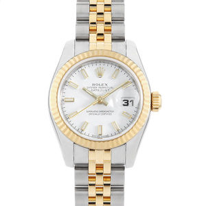 ロレックス デイトジャスト 179173 ホワイト バー 5列 ジュビリーブレス M番 中古 レディース 腕時計