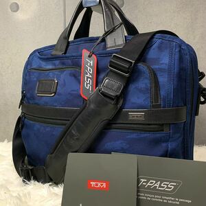 極美品/限定品 ●TUMI トゥミ メンズ ビジネスバッグ ブリーフケース ショルダーバッグ 2way カモフラ 迷彩 ブルー 青 A4収納 斜め掛け