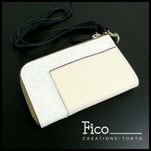 新品 fico フィーコ GANZO ガンゾ ミニ財布 ミニウォレット 小銭入れ イタリアンレザーx帆布 メンズ 定価11,000円 【B1240】