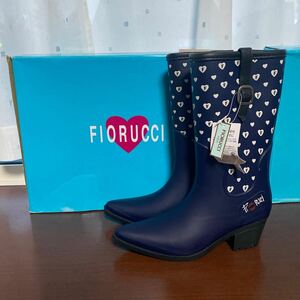 ★新品★未使用品★FIORUCCI ITALY★38【24.0㎝】★細身デザイン★レインブーツ★長靴★ネイビー ★ハートドットロゴ可愛い★長期間保管★