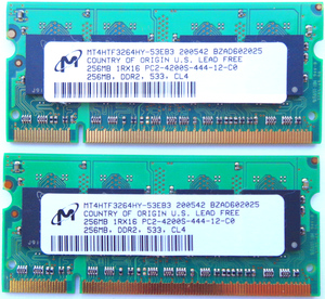 ノートパソコン用メモリー 256MB 2枚セット DDR2 SDRAM PC2 4200