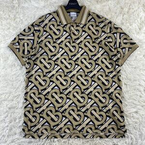 美品1円◎Burberry バーバリー TBモノグラム ポロシャツ メンズ M 柄 ベージュ 現行 近年 ロンドンイングランド 半袖シャツ 紳士服 春夏