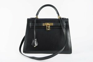 【美品】HIGH CLASS ハイクラス ケリー28型 ハンドバッグ ブラック×ゴールド金具【OT96】