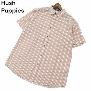 Hush Puppies ハッシュパピー ドッグ ロゴ刺繍★ 半袖 ボタンダウン マルチストライプ シャツ Sz.LL　メンズ 大きいサイズ　A4T04709_4#A