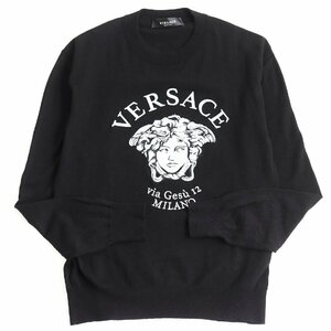 美品 VERSACE ヴェルサーチ 2020年製 A88687 A237530 メデューサ ビッグロゴ刺繍 薄手 ニット/セーター ブラック 46 イタリア製 正規品