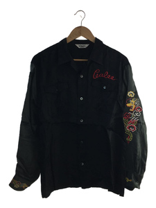 CALEE◆長袖シャツ/M/レーヨン/BLK/Souvenir embroidery L/S shirt