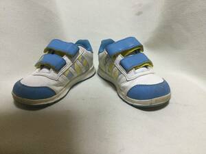 C7255★adidas★13.5ｃｍ★ホワイト＆ブルー＆イエロー　キッズスニーカー★