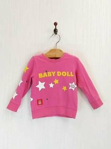 KU0635 ○送料無料 古着 BABYDOLL ベビードール キッズ スウェット ロング Tシャツ サイズ90cm 綿100% ピンク 星柄 プリント カジュアル