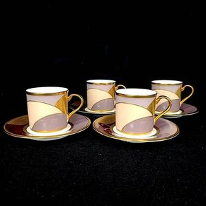 □美品 ◆ ノリタケ Noritake スタジオコレクション 飛鳥野 金彩 ランプ印 デミタス カップ&ソーサー 4客 ② 廃盤 希少 レア