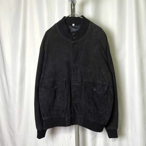 90s ブラック ヌバック レザー A1 バルスター ジャケット 56 XL-XXL ビッグサイズ 黒 ボンバー ブルゾン 80s 00s 古着 オールド ビンテージ