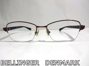 X4D086■ ベリンガー BELLINGER DENMARK ハーフリム レッド＆パープル系デザイン ブルーライトカットレンズ PC メガネ 眼鏡 メガネフレーム