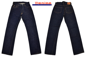 K-4365★超美品★DENIME 旧 ドゥニーム 619 オリゾンティ XX 大戦★日本製 濃紺デニム オレンジ赤耳 セルビッチ 革パッチ ジーンズ W-30