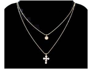 《ジュエリー》K18 ネックレス(調節可) ダイヤ0.48ct 二連クロスデザイン 十字架 18金製